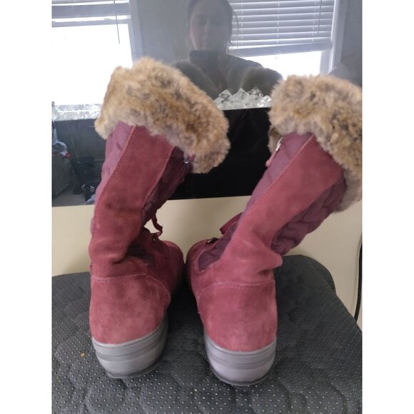 Women's Lands End Renata Suede Mid Calf Snow Boots Lace Up  Cranberry. 7.5 - Picture 3 of 6